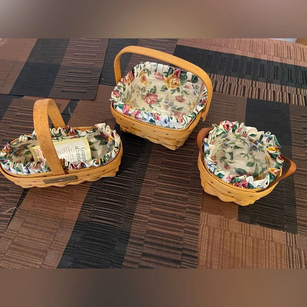 Vintage Longaberger baskets, floral theme liners